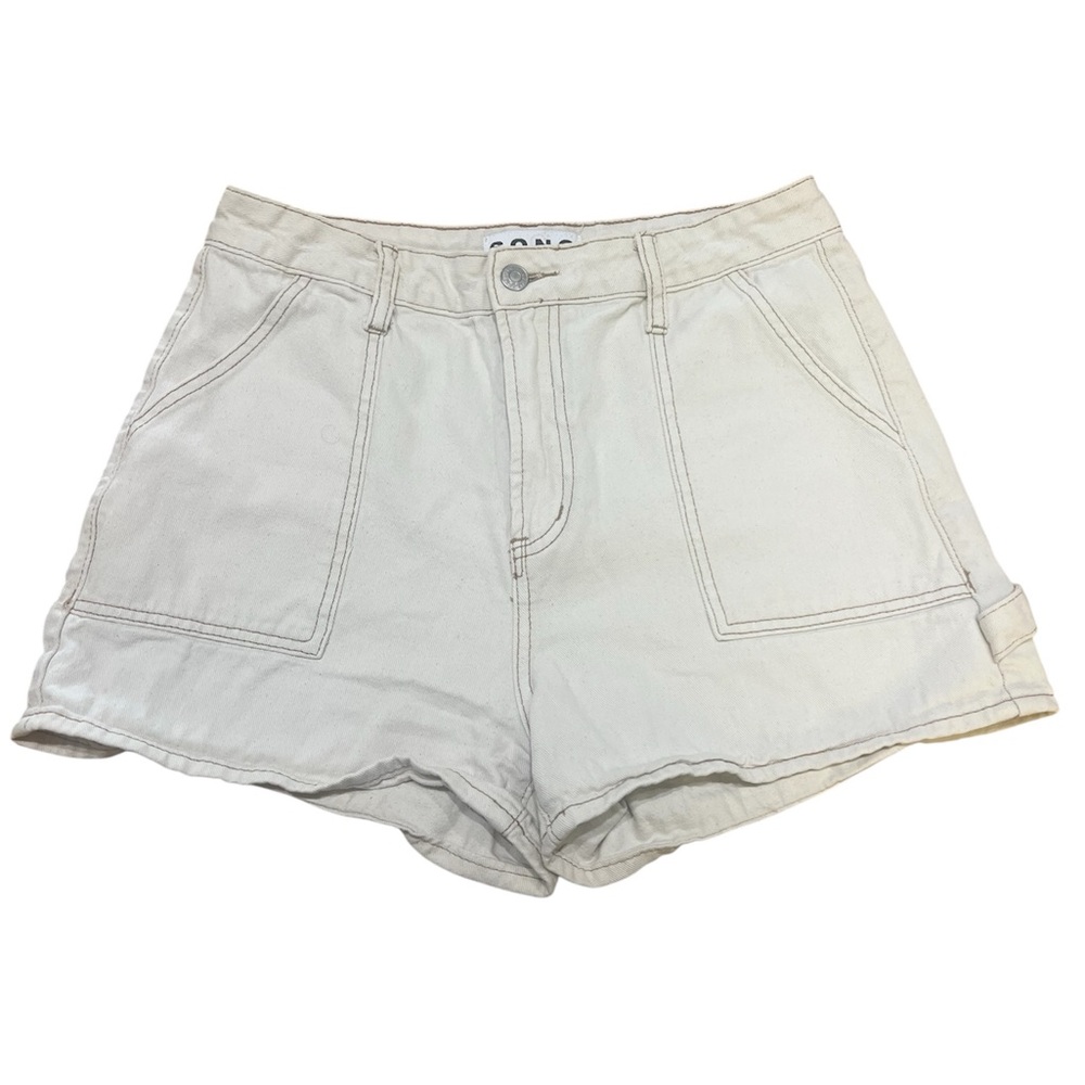 High Waist Cream Carpenter Shorts for Women